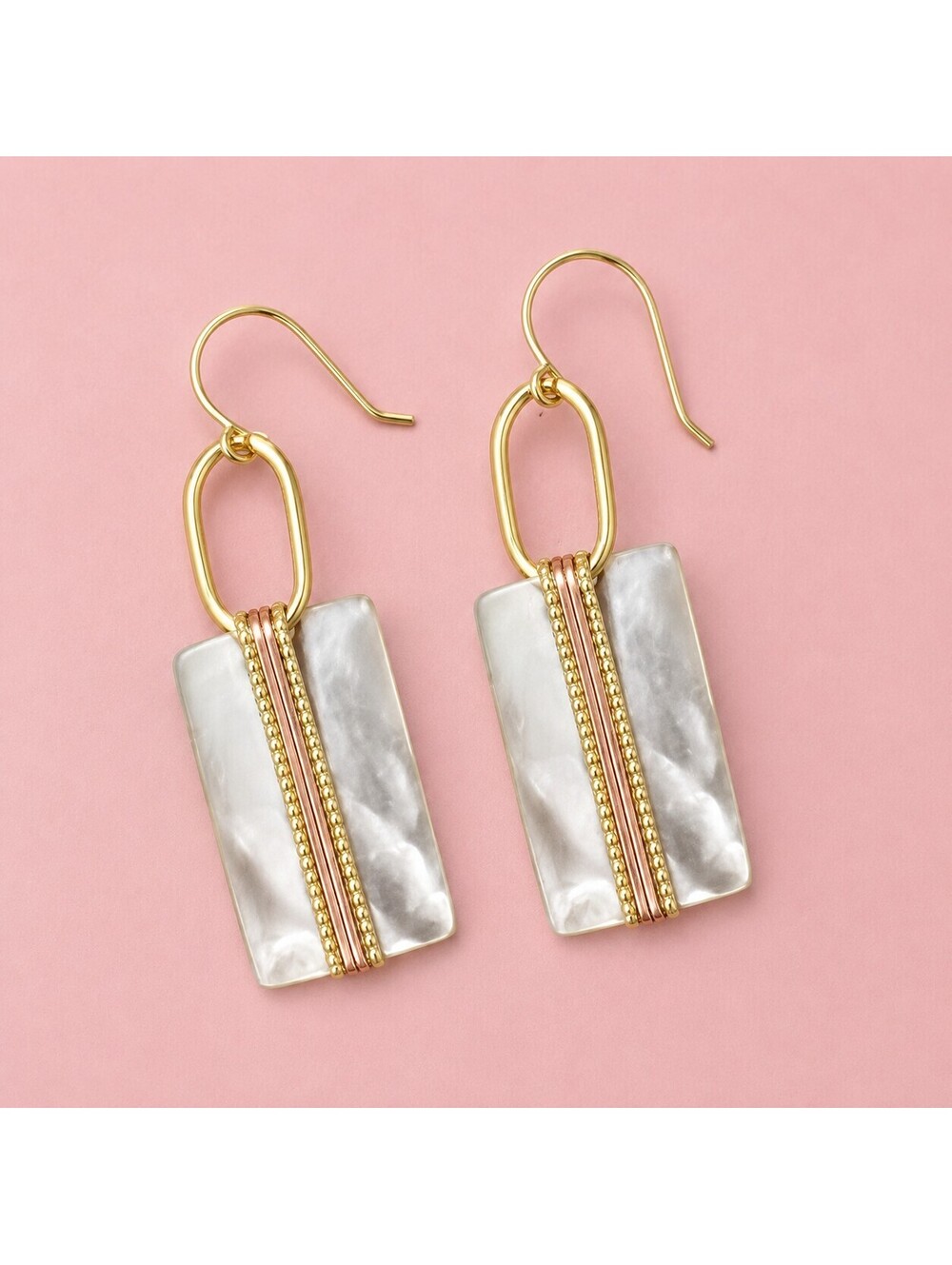 Hammered Metal Silver Drop Earrings with Gold and Copper